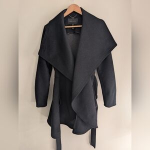BCBG MaxAzria Black Wool Wrap Jacket Coat L